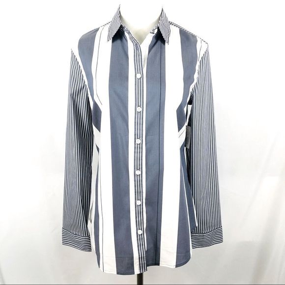 NWT BELLE SKY Button Blue Striped Open Back Top - Picture 10 of 10